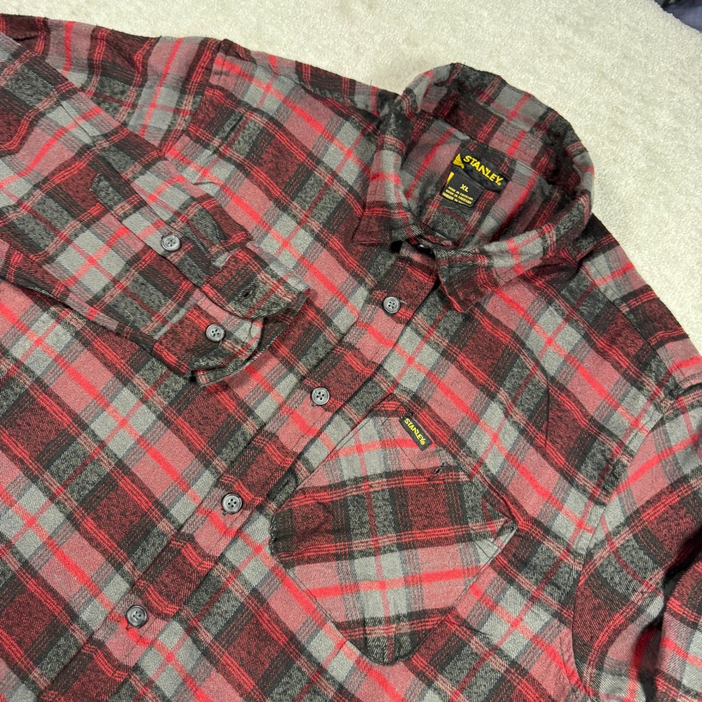 Stanley Button Down Shirt Mens XL Red‎ Black Plaid Flannel Long Sleeve Workwear